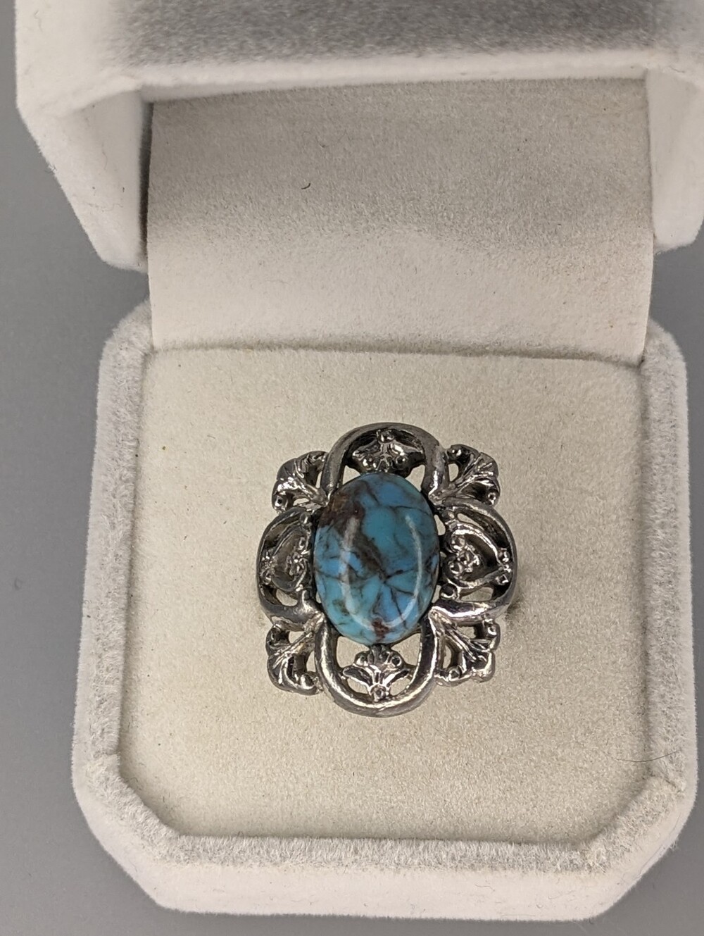 Sarah Coventry Ring Turquoise Statement Size 6-8 Adjustable Band 1970s Vintage